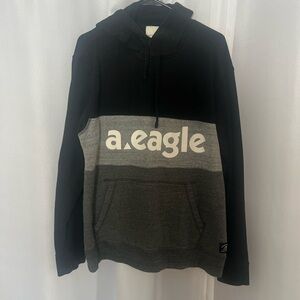 American Eagle Outfitters Black and Gray Color-Blocked Hoodie